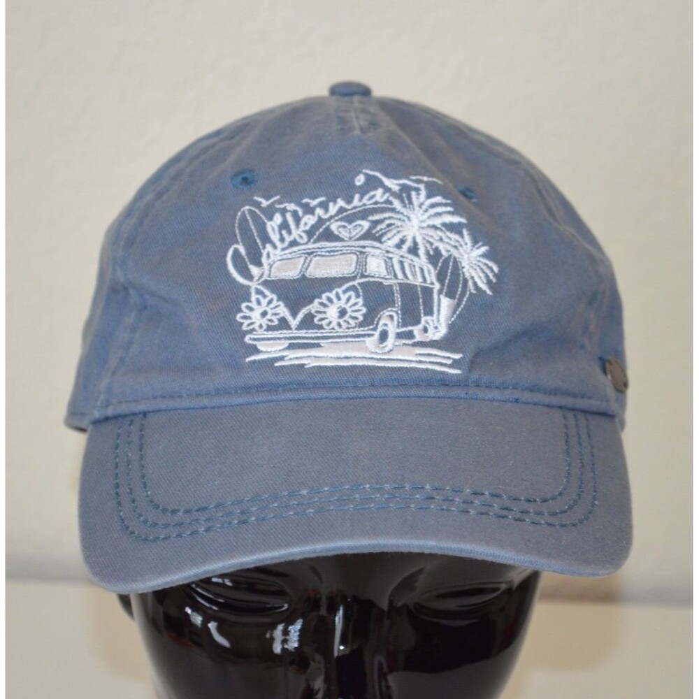 Roxy Hat Cap Strap Back Blue Hippie Van Palm Embroidered Beach California